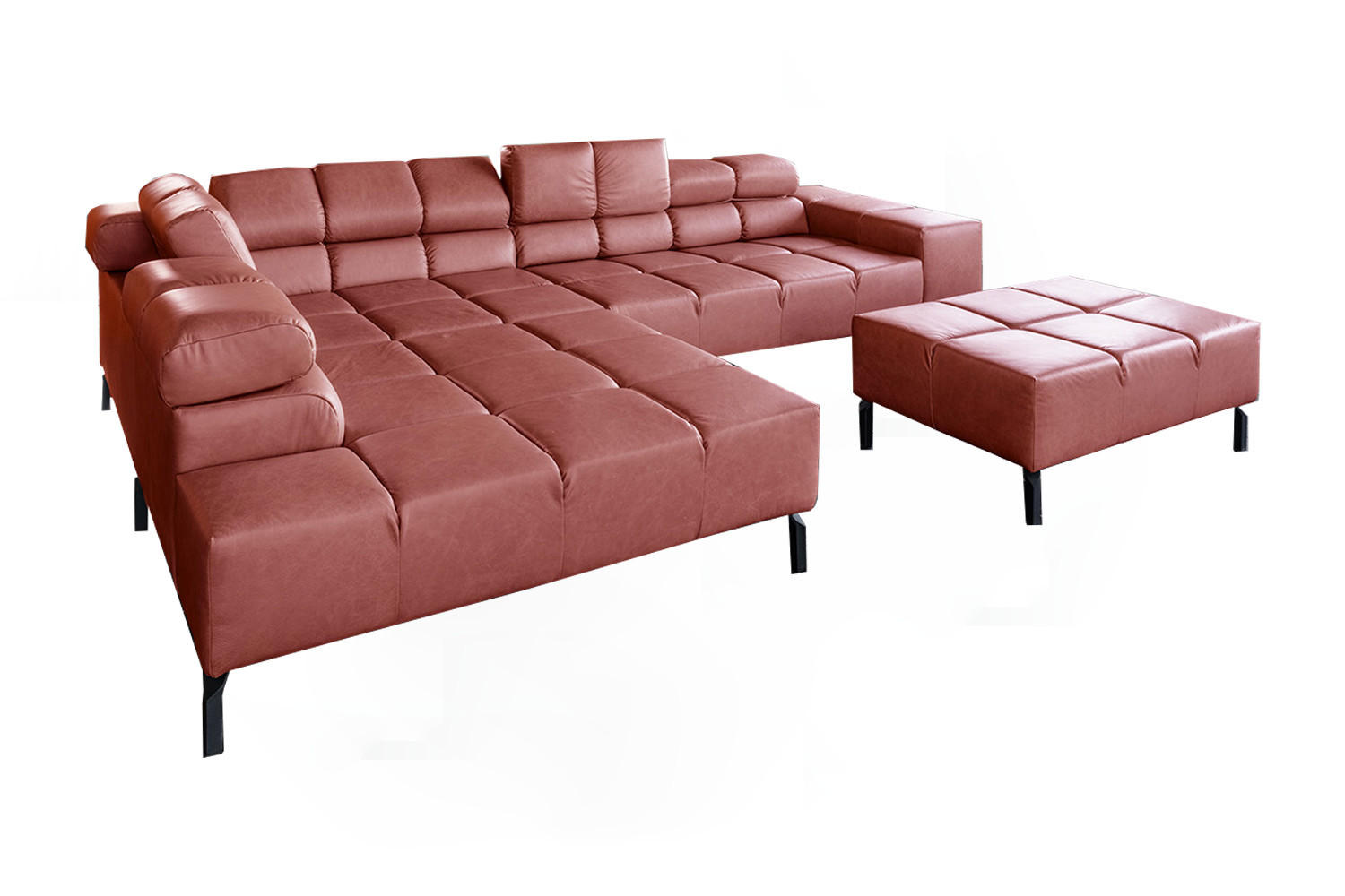 ECKSOFA NELSON Rot Leder Relaxfunktion - Rot/Schwarz, Leder/Metall (321/216cm) - KAWOLA