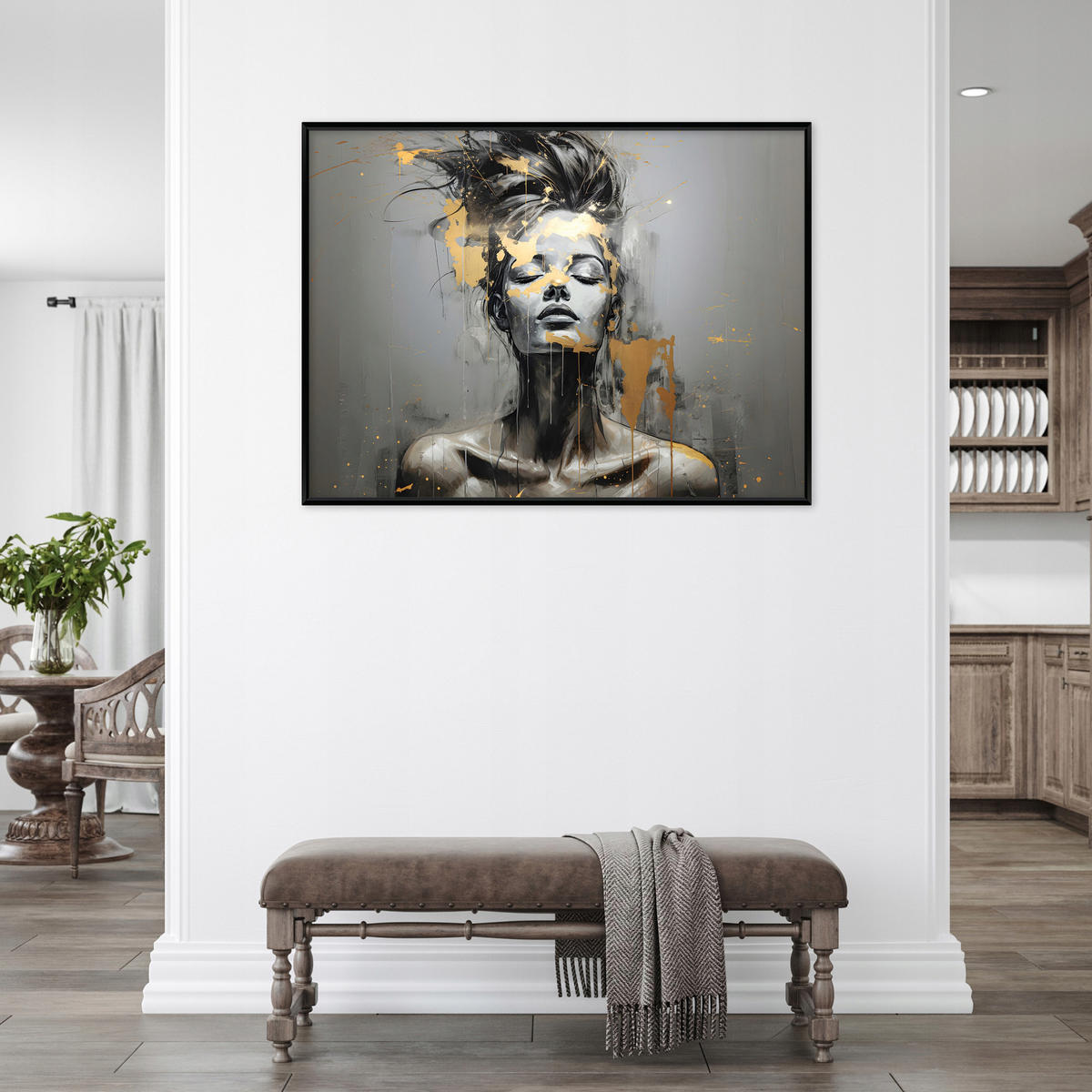 BILDER mit Rahmen Frau Abstrakt Grau 120x80 cm - Multicolor, Holzwerkstoff (120/80cm) - Wallarena