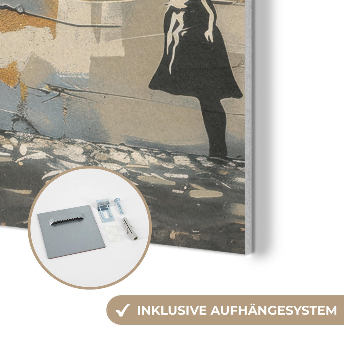 AKUSTIKBILD Baum - Graffiti - Banksy-Stil - Ballon-Mädchen Wanddeko 60x90 cm - Blaugrau, Kunststoff (60/90/0.9cm) - MuchoWow