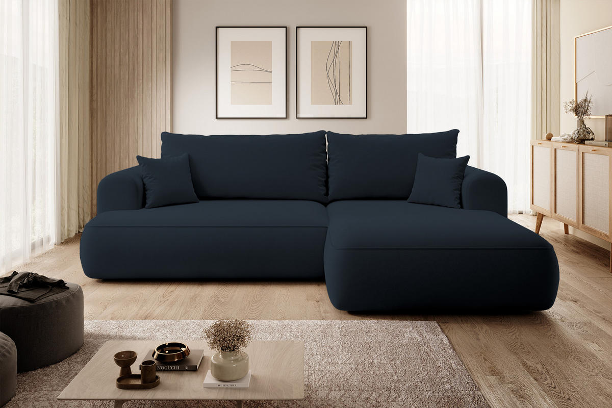 ECKSOFA Ovo Dunkelblau Velours - Schwarz/Dunkelblau, Kunststoff/Textil (260/165cm) - Selsey