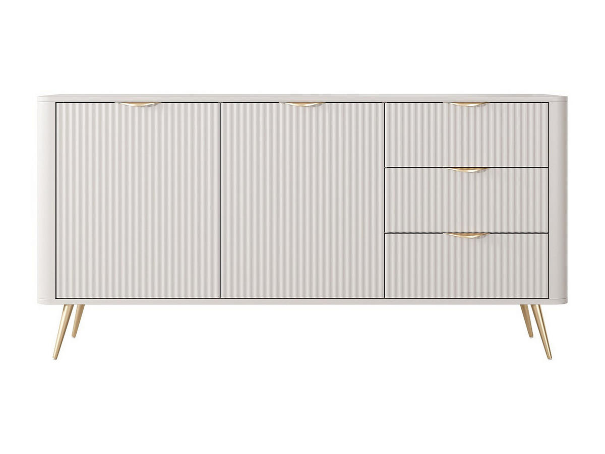 SIDEBOARD mit 2 Türen & 3 Schubladen - MDF - Beige & Goldfarben - ELONARIA II - Beige, Holz (163.2/81.2/38cm) - Vente-Unique