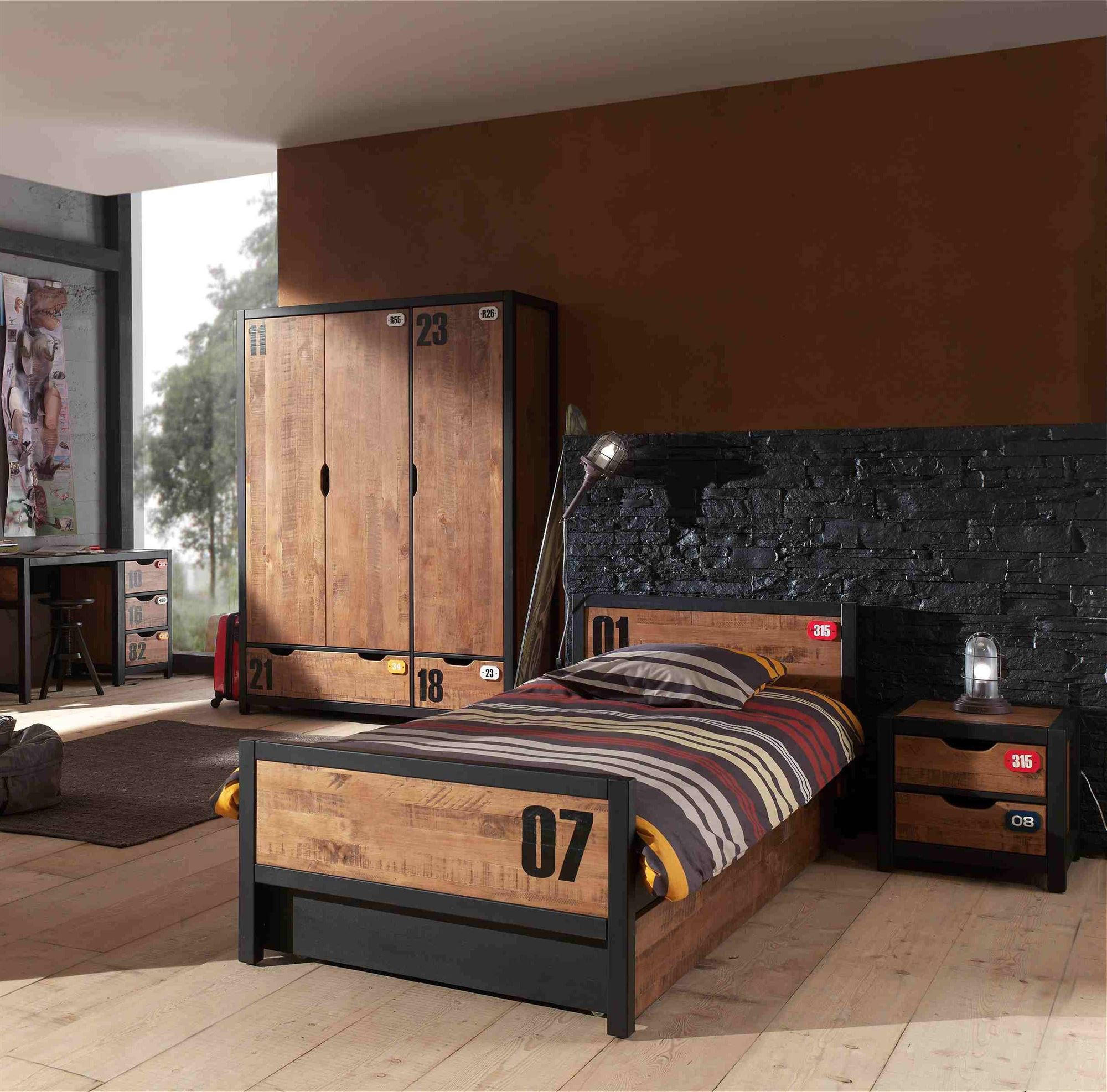 KINDERZIMMER Set komplett Kameko 6 Massivholz+MDF Schwarz/Cognac - Cognac/Schwarz, Holz (260/75/160cm) - 58aufmkessel
