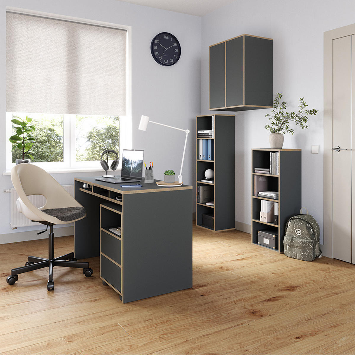 BÜCHERREGAL Tetrix Anthrazit 40 x 140 cm mit 5 Fächern - Anthrazit/Beige, Holzwerkstoff (40/140/30cm) - Vicco