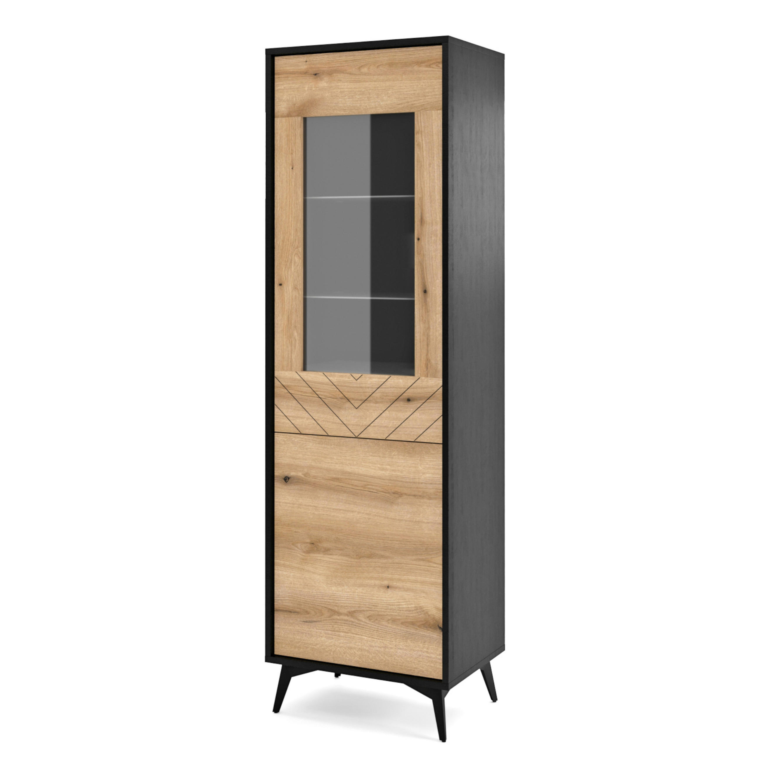 Komodee Vitrine Schwarz, Eiche 54x178x39 cm