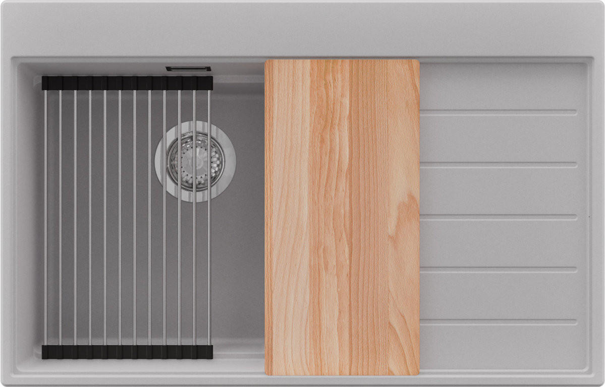 SPÜLBECKEN Sydney, 2-er set Grau 78/50 cm 1 Becken + Ablauf-Set + Küchenzubehörset ab 50er Unterschrank - Chromfarben/Beige, Kunststoff (78/20/50cm) - Primagran