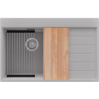 SPÜLBECKEN Sydney, 2-er set Grau 78/50 cm 1 Becken + Ablauf-Set + Küchenzubehörset ab 50er Unterschrank - Chromfarben/Beige, Kunststoff (78/20/50cm) - Primagran