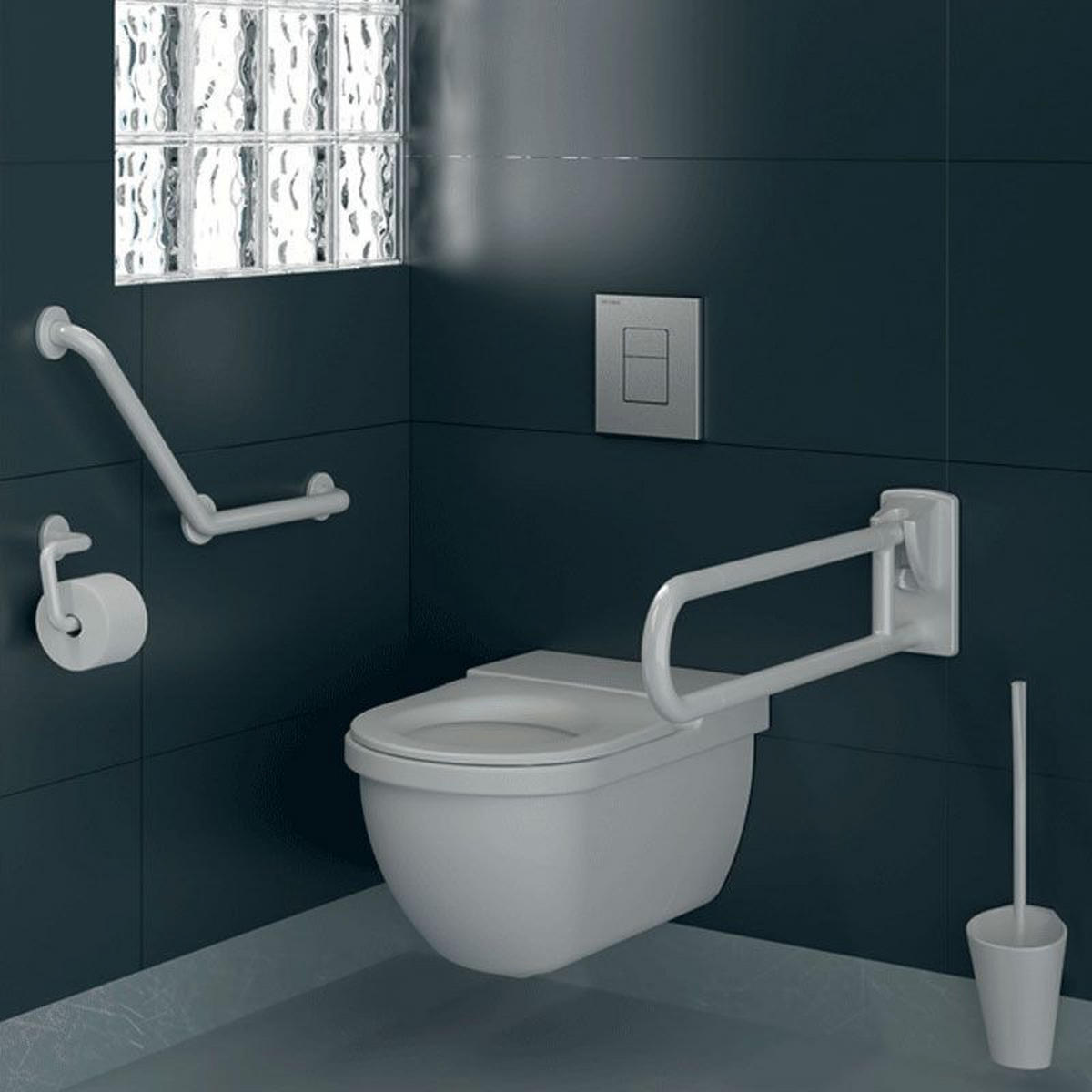WC-BÜRSTENGARNITUR Wandmontage, ergonomischer Griff, Nylon weiß - Weiß, Metall (14/14/53.5cm) - Delabie