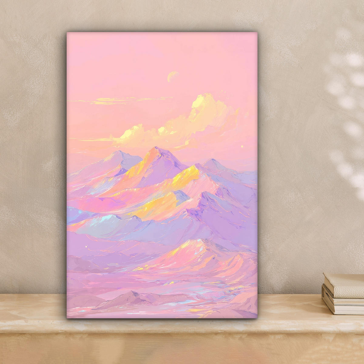 LEINWANDBILD Berggipfel - Wolken - Verträumt Deko Wohnzimmer 20x30 cm - Hellrosa, Textil (20/30cm) - MuchoWow