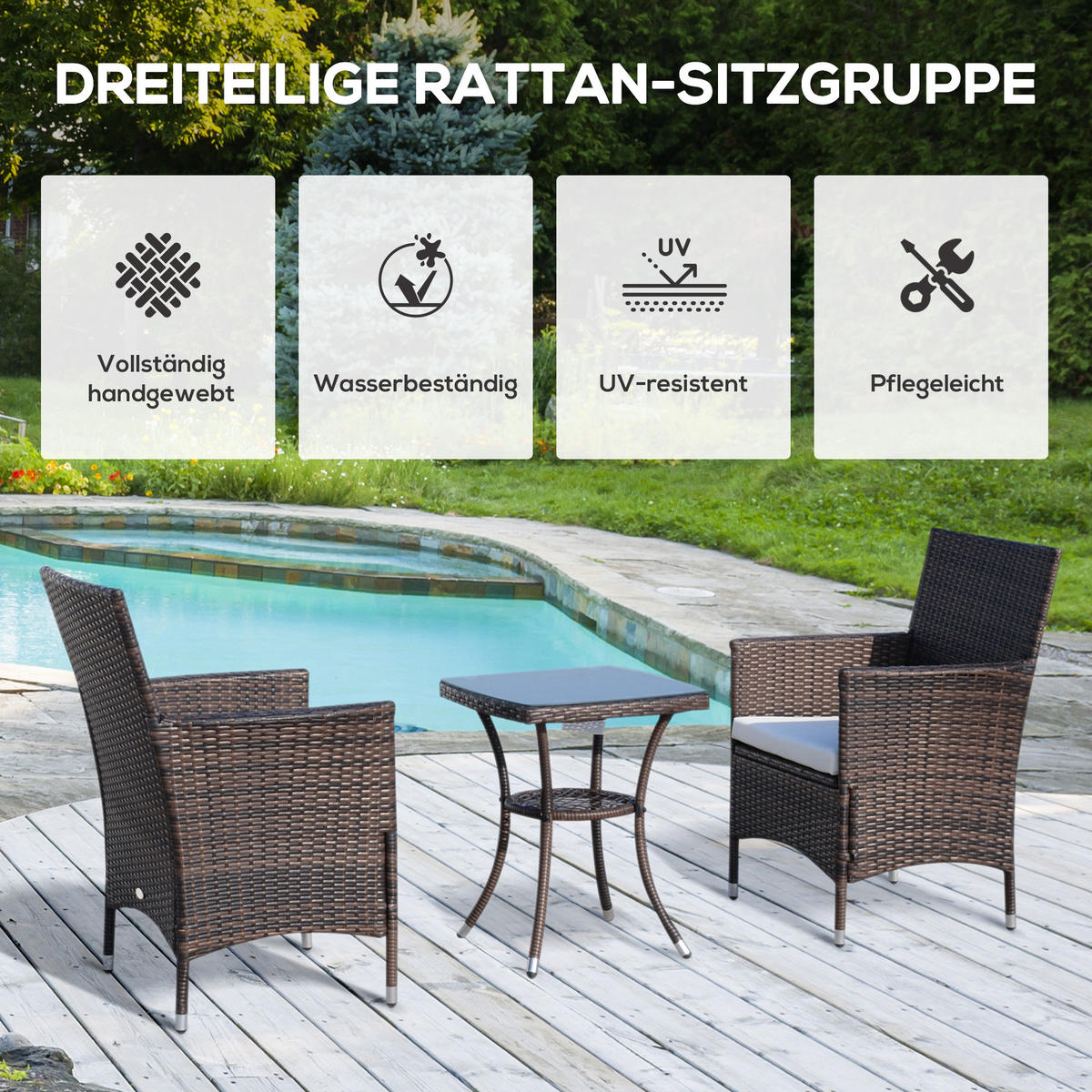 GARTENMÖBEL Set, Metall, PE-Rattan Braun - Braun, Metall - Outsunny