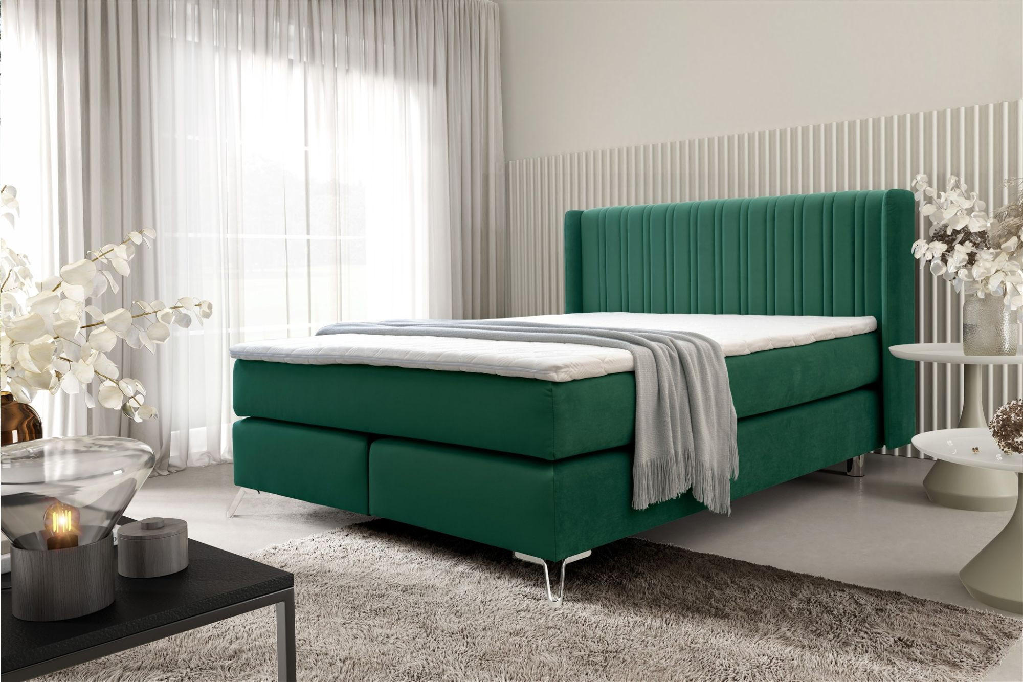 BOXSPRINGBETT Agnus - Grün, Holzwerkstoff/Textil (200/200cm) - Fun Möbel
