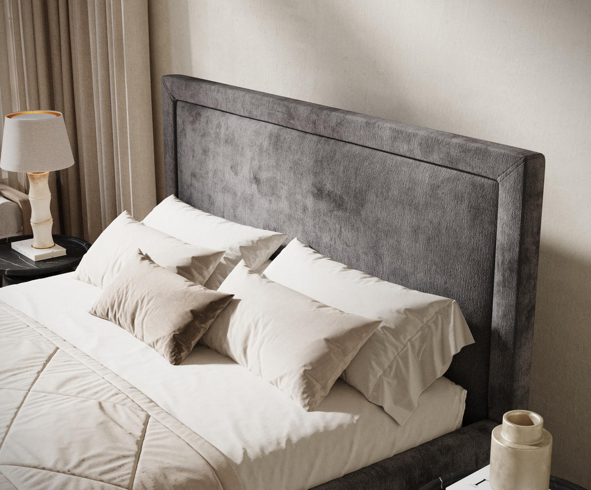 POLSTERBETT Ordina Dunkelgrau 140/200 cm im Chenille-Stoff - Dunkelgrau/Naturfarben, Holz/Holzwerkstoff (140/200cm) - Maison de Reve
