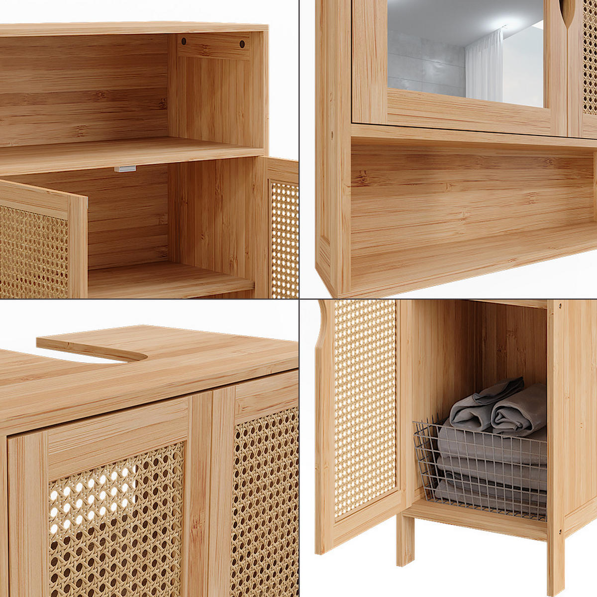 BADMÖBEL-SET Liora Bambus 4 Teile - Grün, Holzwerkstoff (48/60/29cm) - Vicco