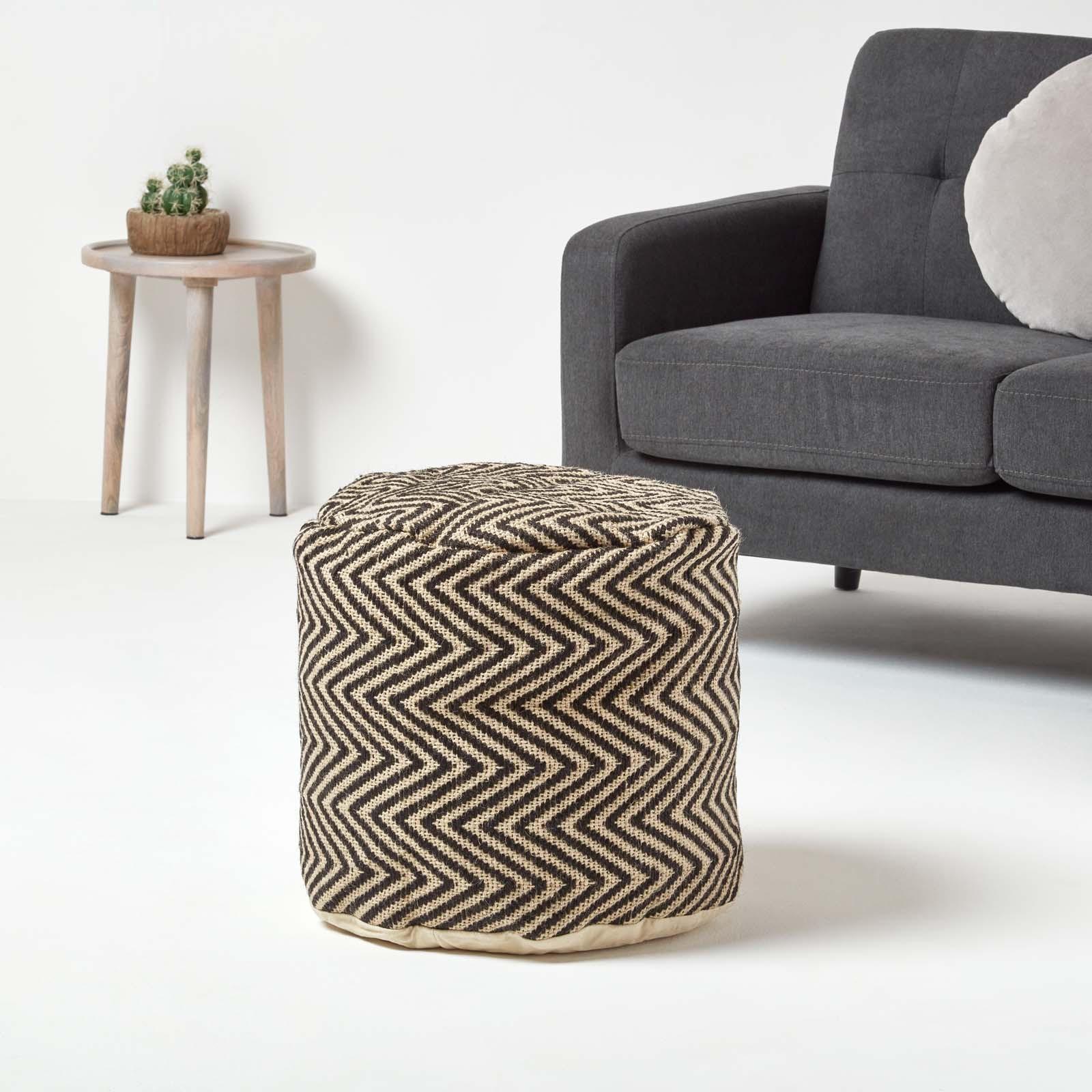 SITZPOUF rund mit Zickzack-Muster, 40/40/45 cm - Schwarz, Textil (45/40/45cm) - Homescapes