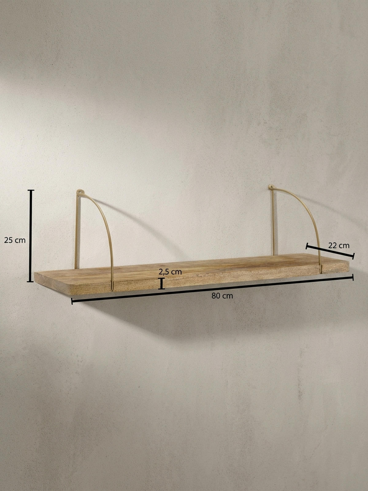 WANDREGAL TEVERE Mango Massivholz Eisen Industrial, Beige 80x22x25 cm - Beige, Holz/Metall (80/25/22cm) - KADIMA DESIGN