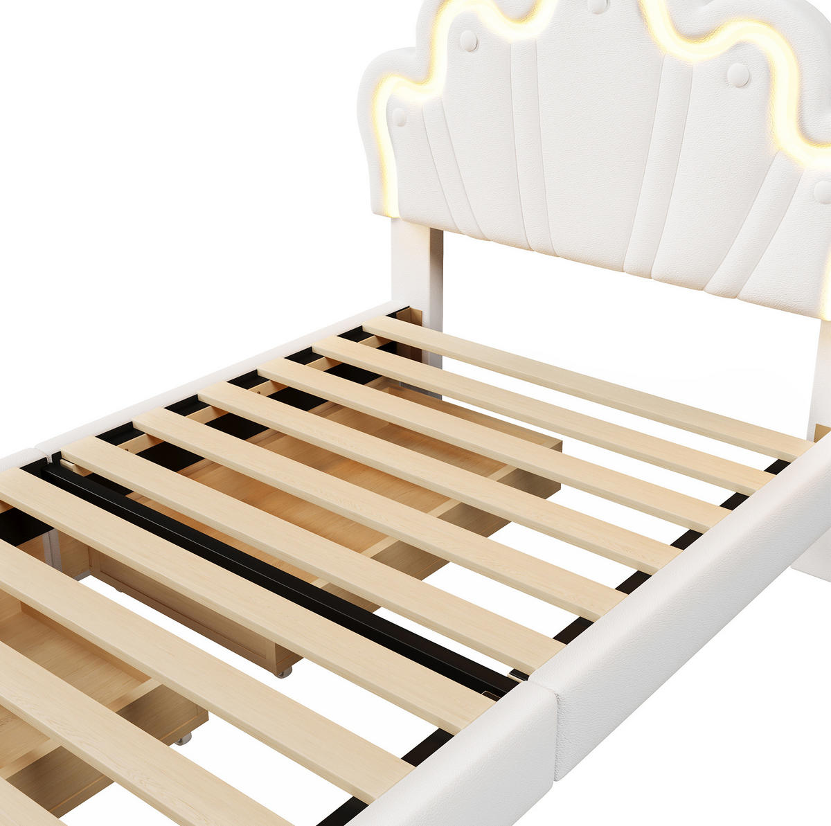 KINDERBETT 90/200 cm aus PU mit verstellbarem Kopfteil und LED-Beleuchtung Weiß - Weiß, Leder (90/200cm) - Modenvie