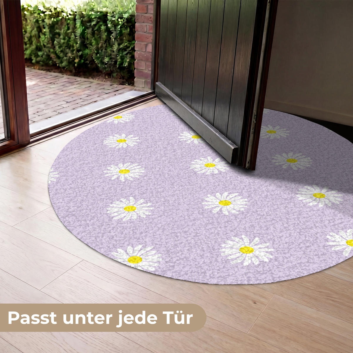 FUSSMATTE Gänseblümchen - Pastell - Weiß - Lila - Blumen Sauberlaufmatte 120x120 cm - Flieder, Kunststoff (120/120cm) - MuchoWow
