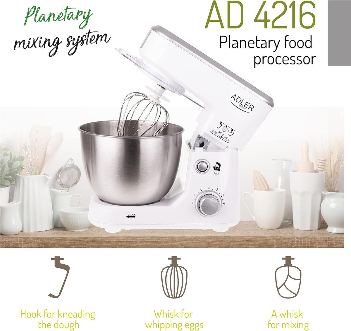KÜCHENMASCHINE AD4216 Profi Weiß mit 4L Schüssel - Weiß, Kunststoff/Metall (25/35/33cm) - Adler