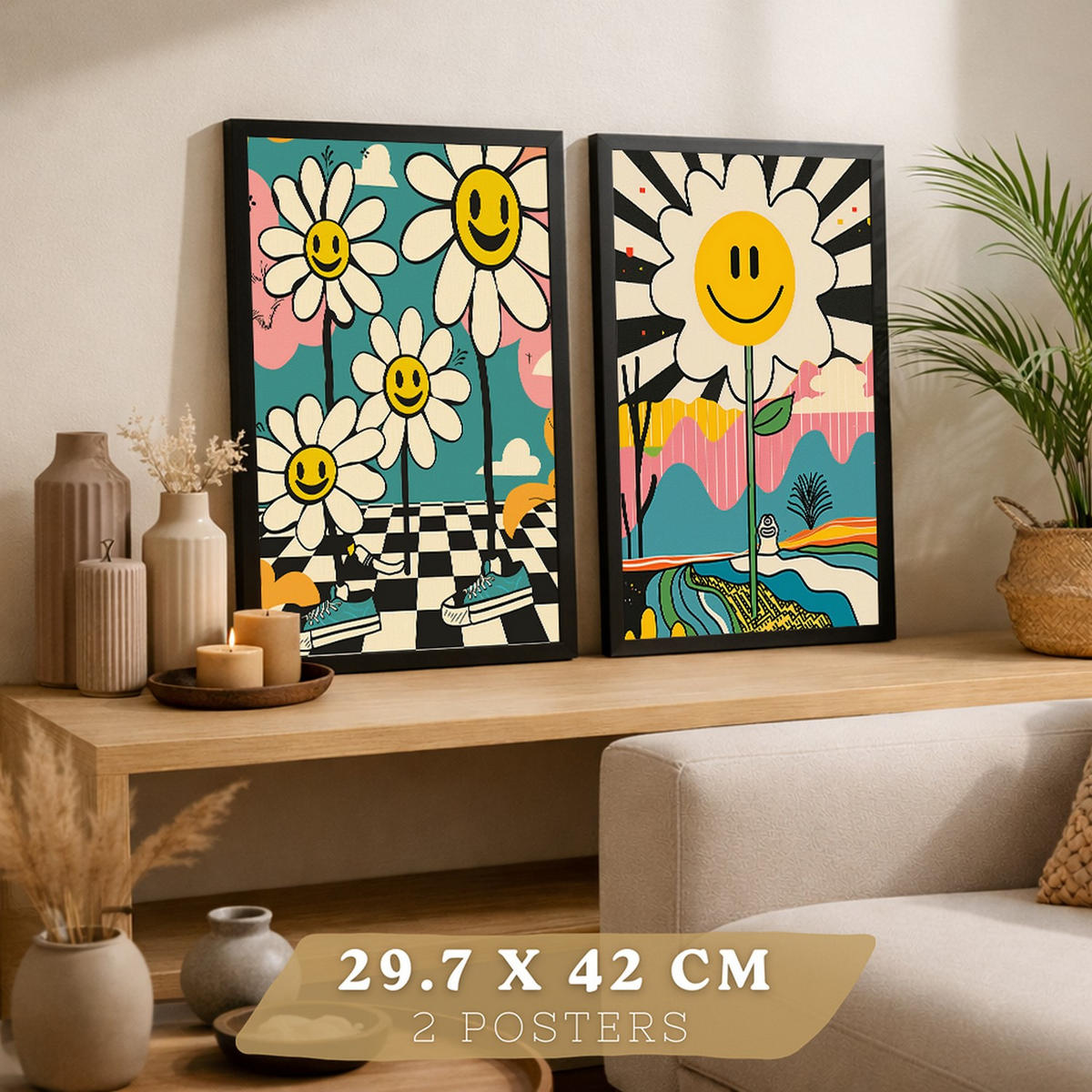 PLAKAT Sada 2 Margarity A3 Černý rám - černá, papír (29.7/1/42cm) - Nacnic