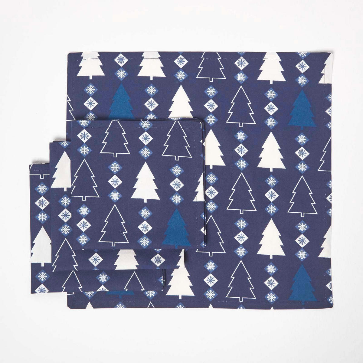 WEIHNACHTSSERVIETTEN Winterland, 4er-Set blaue Stoffservietten 45/45 cm - Blau, Textil (45/45cm) - Homescapes