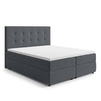 BOXBETT SAKARYA 140x200 cm mit Bettkasten und Matratze - Dunkelgrau + TOPPER - Dunkelgrau/Schwarz, Holz/Holzwerkstoff (140/200cm) - AX Living
