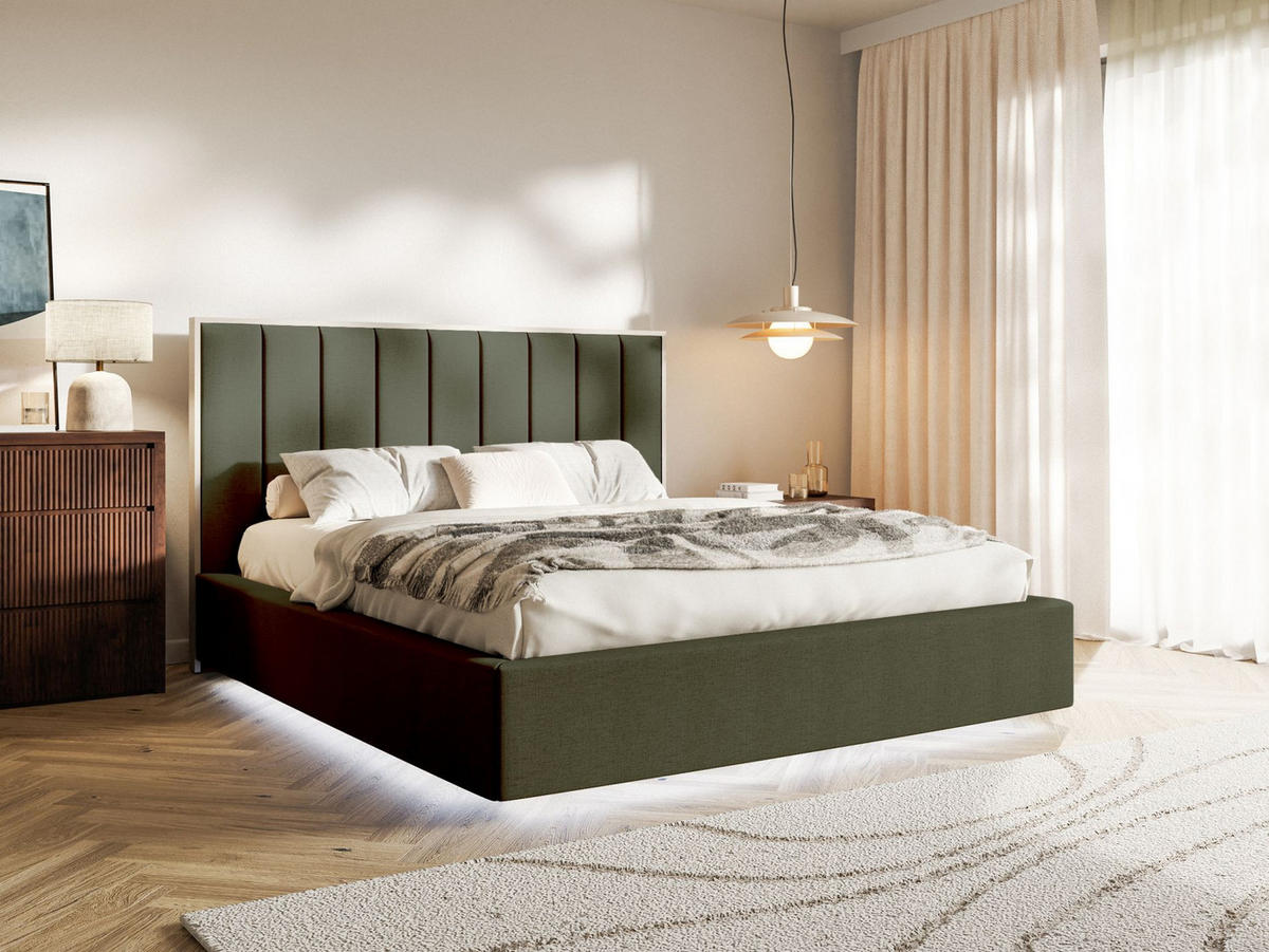POLSTERBETT Togents Dunkelgrün mit Chenillebezug, Bettkasten und LED, 140x200 cm - Dunkelgrün, Textil (140/200cm) - Selsey