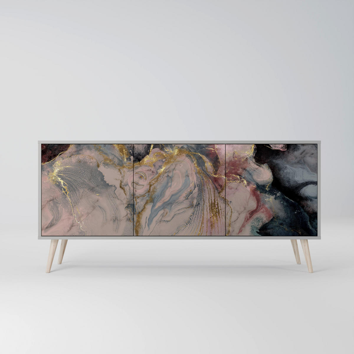 SIDEBOARD GILDED SWIRLS, Eicheneffekt, 164,5x42x77,5 cm, 3 Türen - Eichefarben/Buchefarben, Holzwerkstoff/Buchenholz (164.5/77.5/42cm) - SpaceRebels