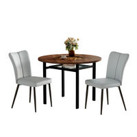 ESSGRUPPE DE-39368 3-teilig, mit 2 PU-Stühlen und Glasplatte Hellgrau - Hellgrau, Metall (100/76/100cm) - ComfortXL