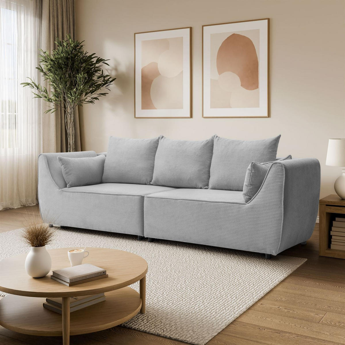 SOFA ASPEN Zweisitzer mit Schlaffunktion, Anafi 02 - Hellgrau, Textil (267/94/95cm) - Lookway