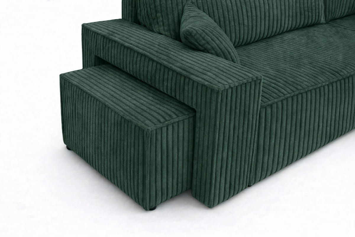 ECKSOFA Mit Schlaffunktion Und Pouf, Cordstoff Tilia, Grün, Rechts, Best L Mit Pouf - Grün, Holz (244/145cm) - Kaiser Möbel