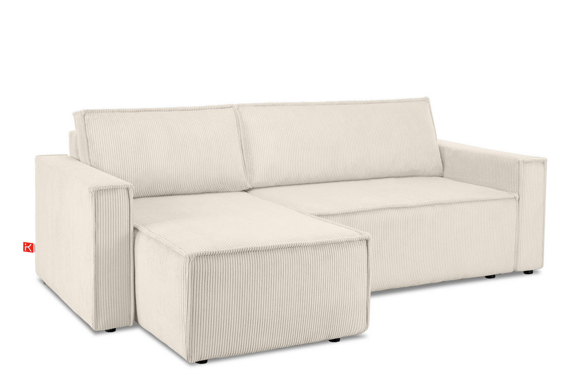 ECKSOFA-LINKS/RECHTS NAPI Schlaffunktion mit Cordbezug, beige - Ecru/Schwarz, Textil (246/148cm) - KONSIMO®