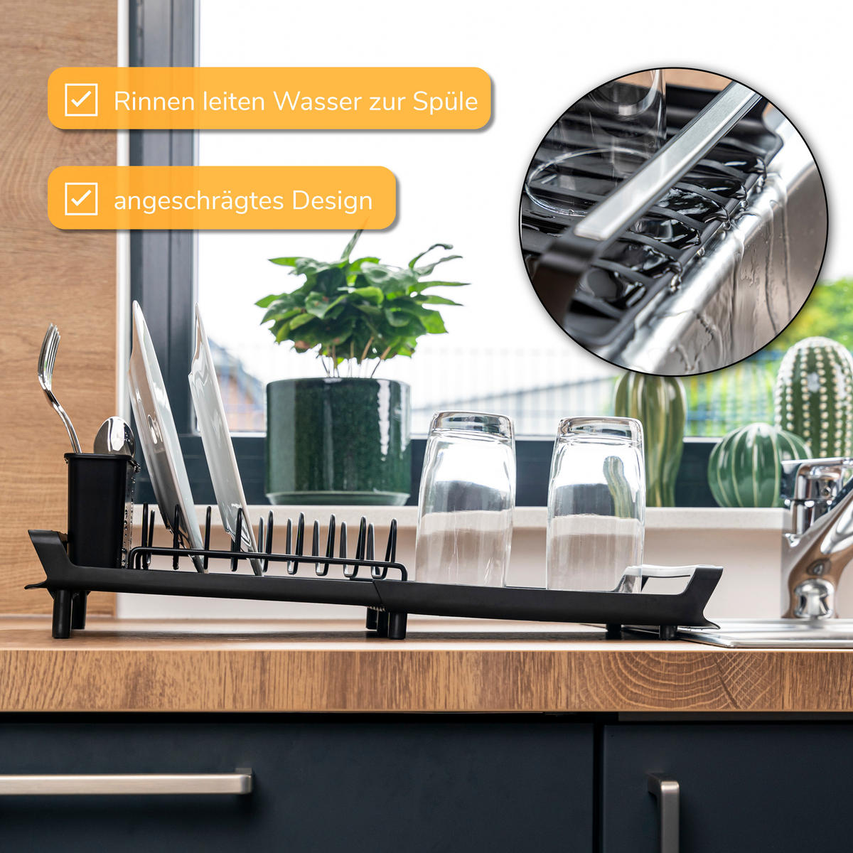 GESCHIRR-ABTROPFGESTELL ausziehbar, schwarz - Schwarz, Kunststoff (46.5/12.5/19.5cm) - eluno