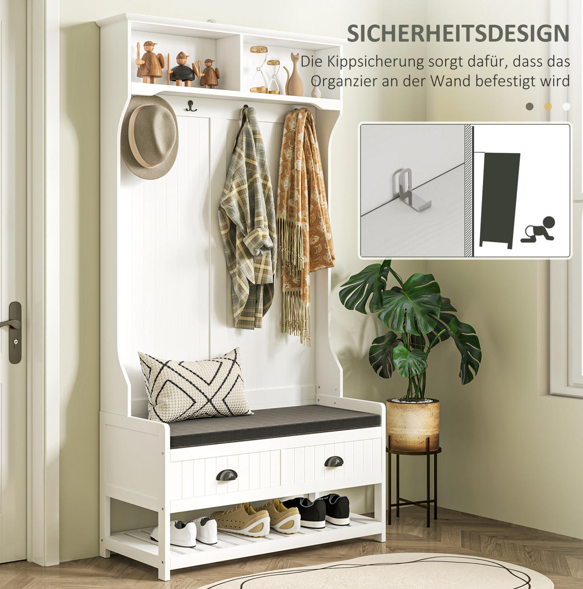 GARDEROBE 89/172/42 cm Weiß aus MDF mit Schuhbank - Weiß, Holzwerkstoff (42/172/89cm) - OKMYHOME