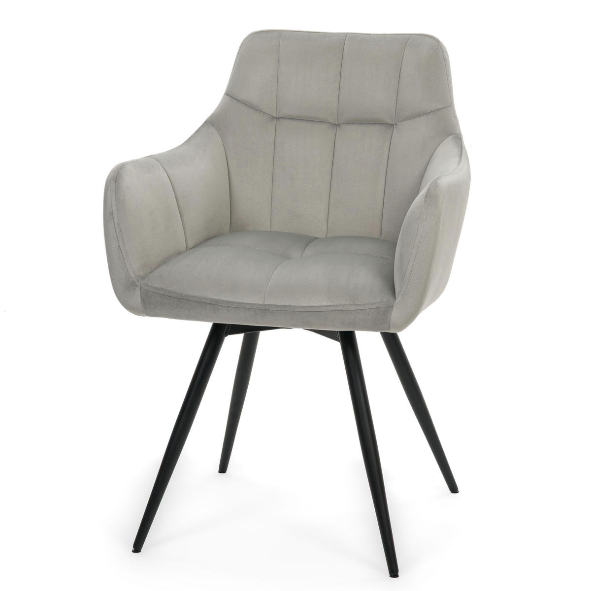 STUHL FANO drehbar gepolsterter mit Steppung - hellgrau - Velour - Hellgrau/Schwarz, Textil/Metall (58/83/59cm) - NEW HOME