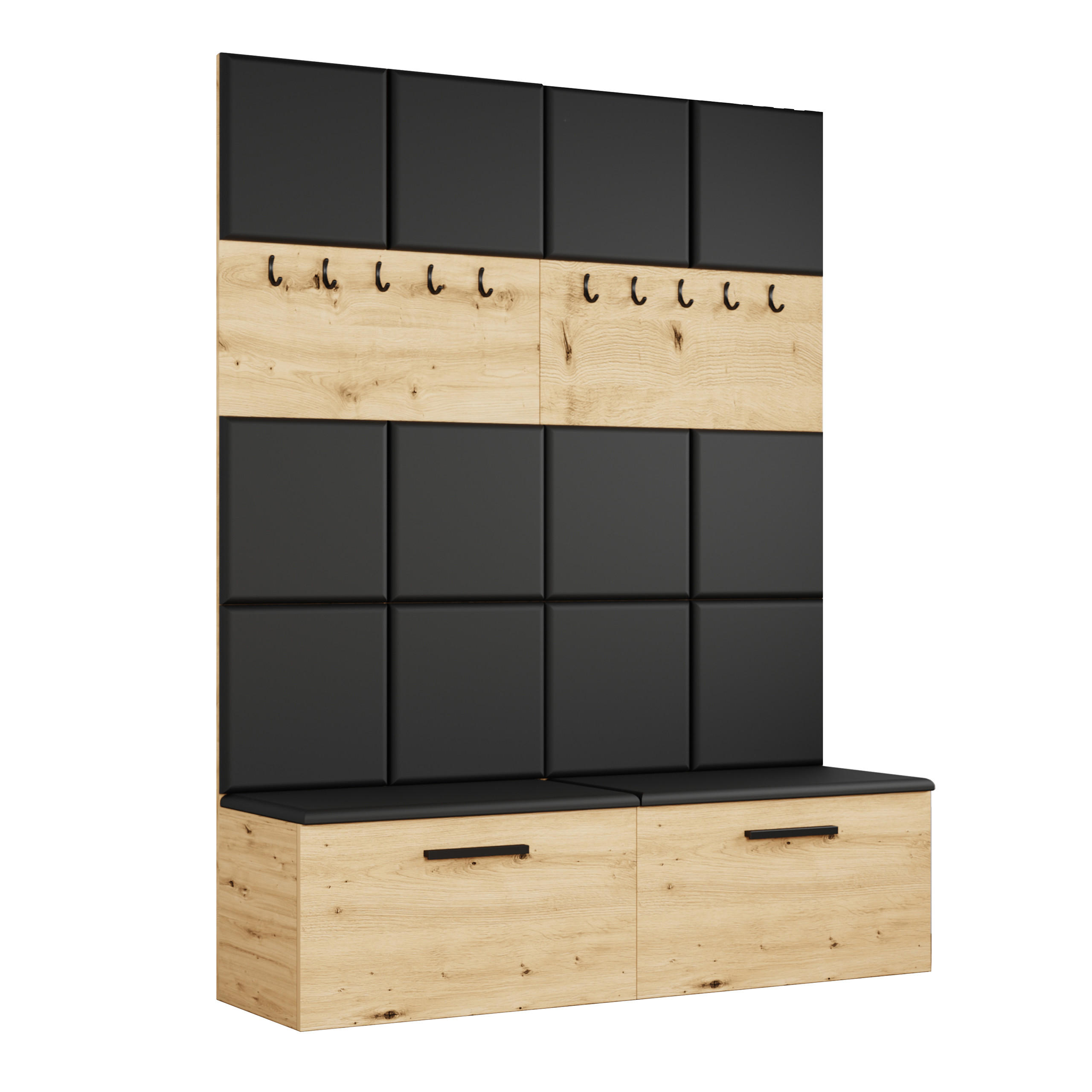 GARDEROBENSCHRANK MODULO 161,2/204/40 cm Modern Garderobe-Set Eiche Artisan - Schwarz/Eiche Artisan, Holzwerkstoff (161.2/204/40cm) - MASSENO