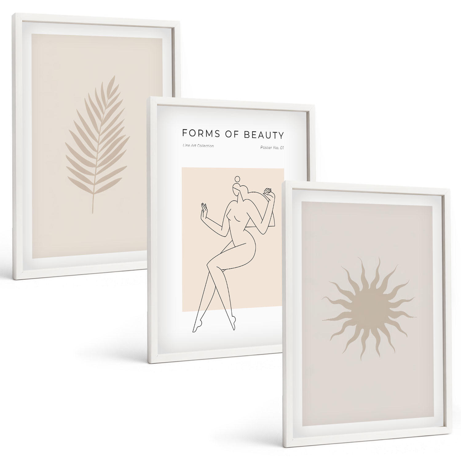 BILDER SET 3er Set - 40x60 cm Weißer Rahmen - Eine Sammlung minimalistischer Formen - Weiß, Kunststoff (40/60cm) - TULUP