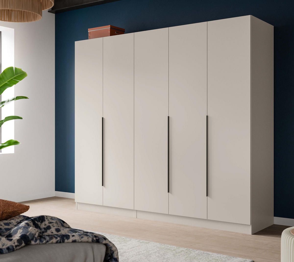 KLEIDERSCHRANK kaschmir 200 x 181 cm, Drehtürenschrank 5-türig mit Einlegeböden - Kaschmir/Schwarz, Holzwerkstoff/Kunststoff (200/181/52cm) - Inn.Furn