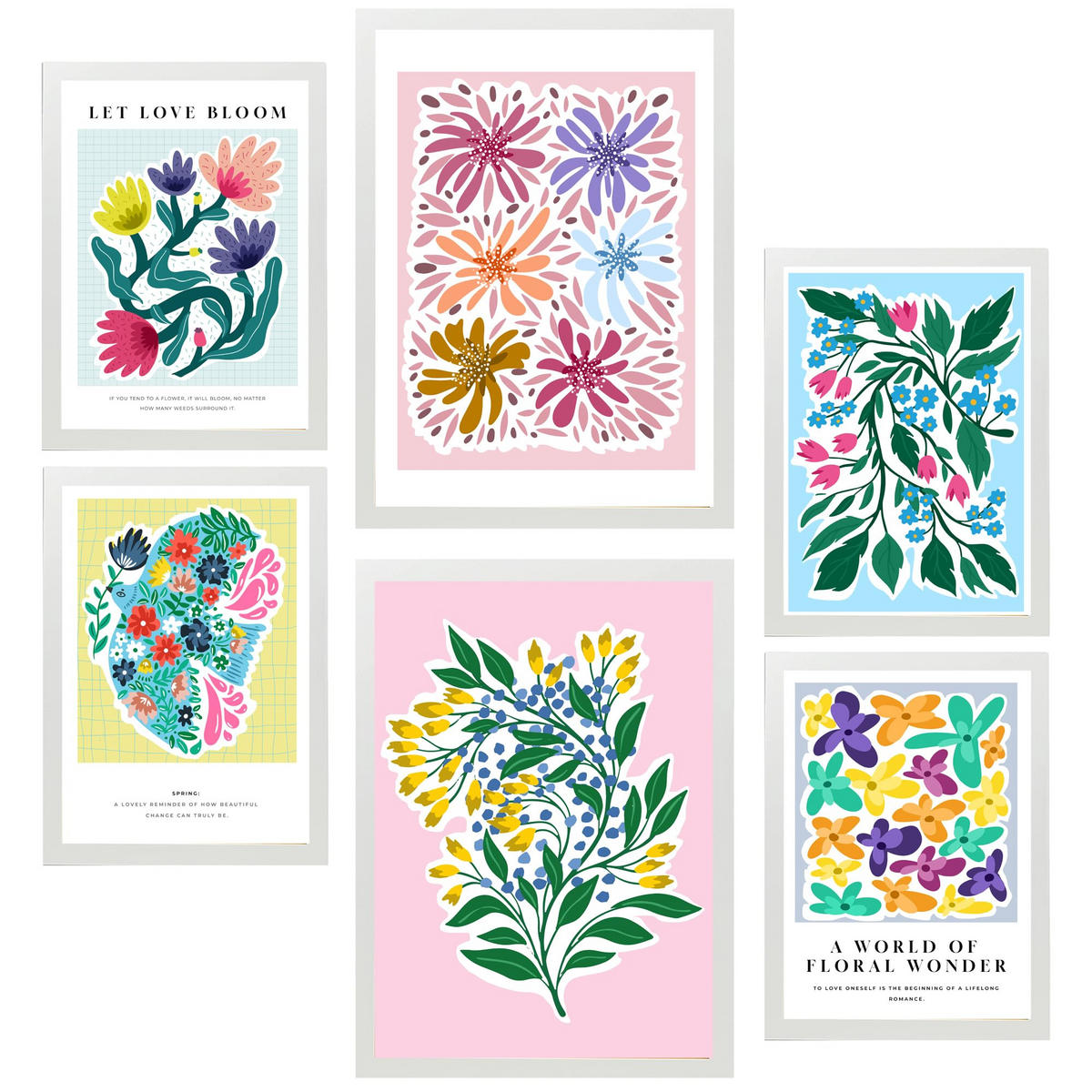 POSTER Set Mit 6 Botanica Schönen Sommer A3 & A4 Weißer Rahmen - Weiß, Papier (29/3cm) - Nacnic