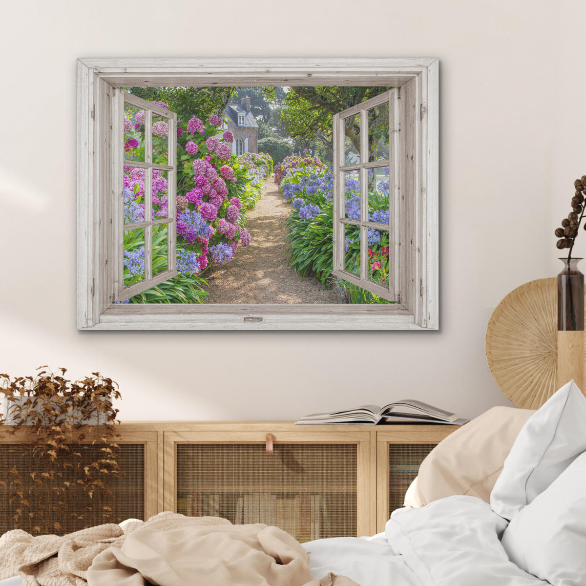 AKUSTIKBILD Hortensie - Durchsichtig - Blumen - Sommer - Lila - Weg Gemälde 80x60 cm - Lila, Textil (80/60/0.9cm) - MuchoWow