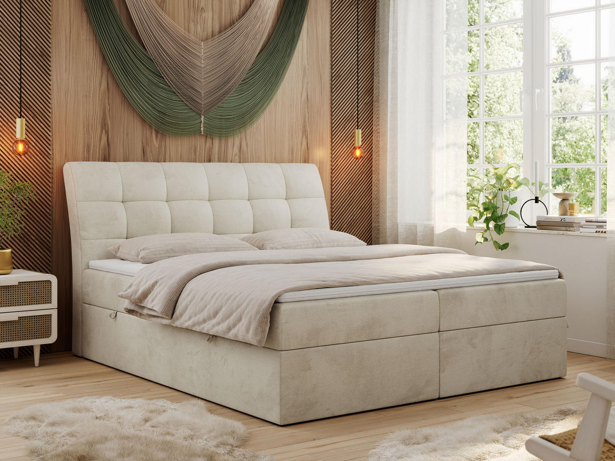 BOXBETT DIEGOS 160/200 Beige Velvet - H3 - Beige, Holz/Textil (160/200cm) - MKS