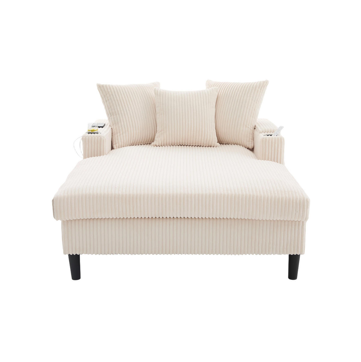SCHLAFSOFA 129/170/70 cm aus Cord mit LED-Beleuchtung und USB-Ladeanschluss Beige - Beige, Textil (170/70/129cm) - Modenvie