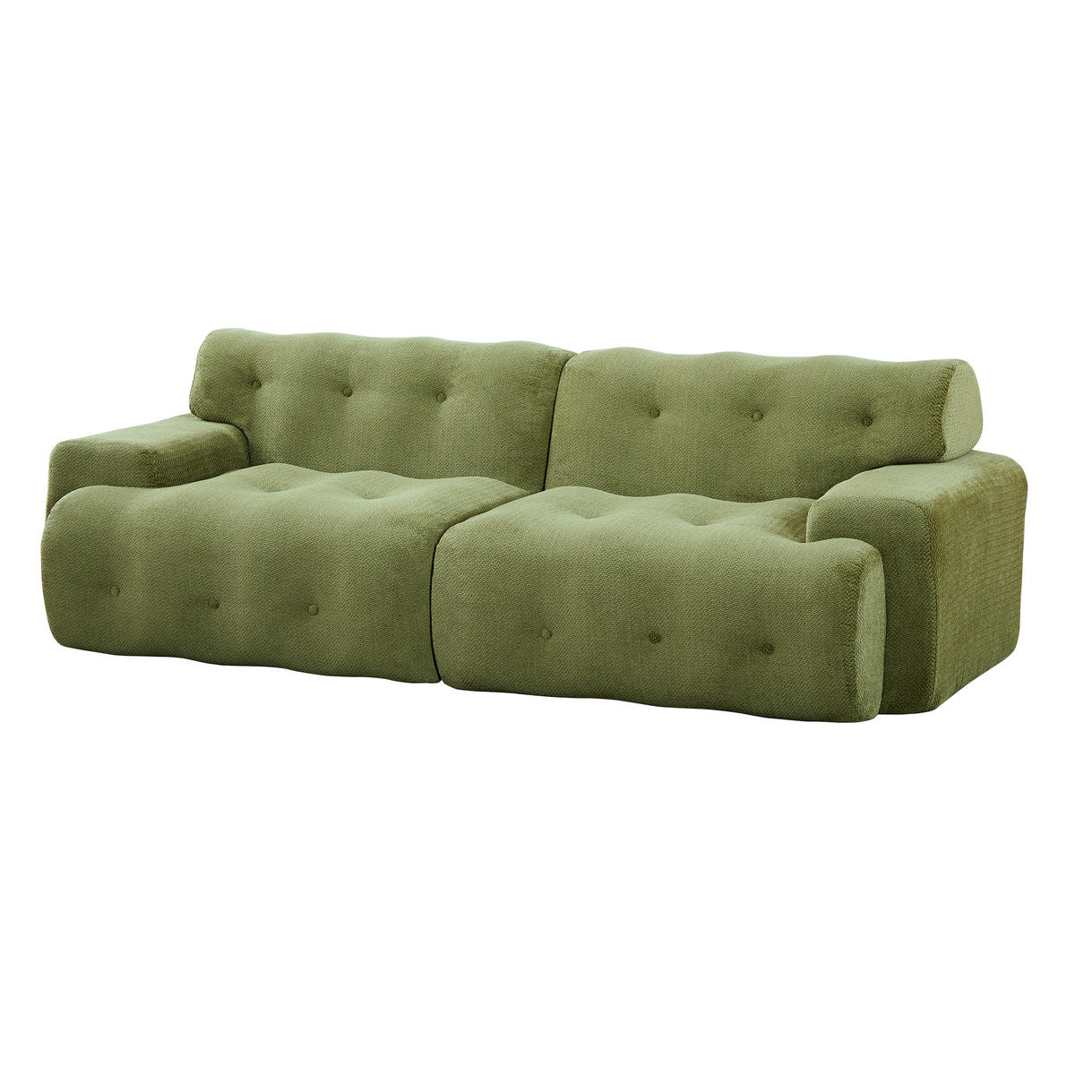 2-SITZER SOFA Cloud Übergroß Chenille Grün mit Knopfverzierung - Grün, Textil (224/66/104cm) - Urban Meuble