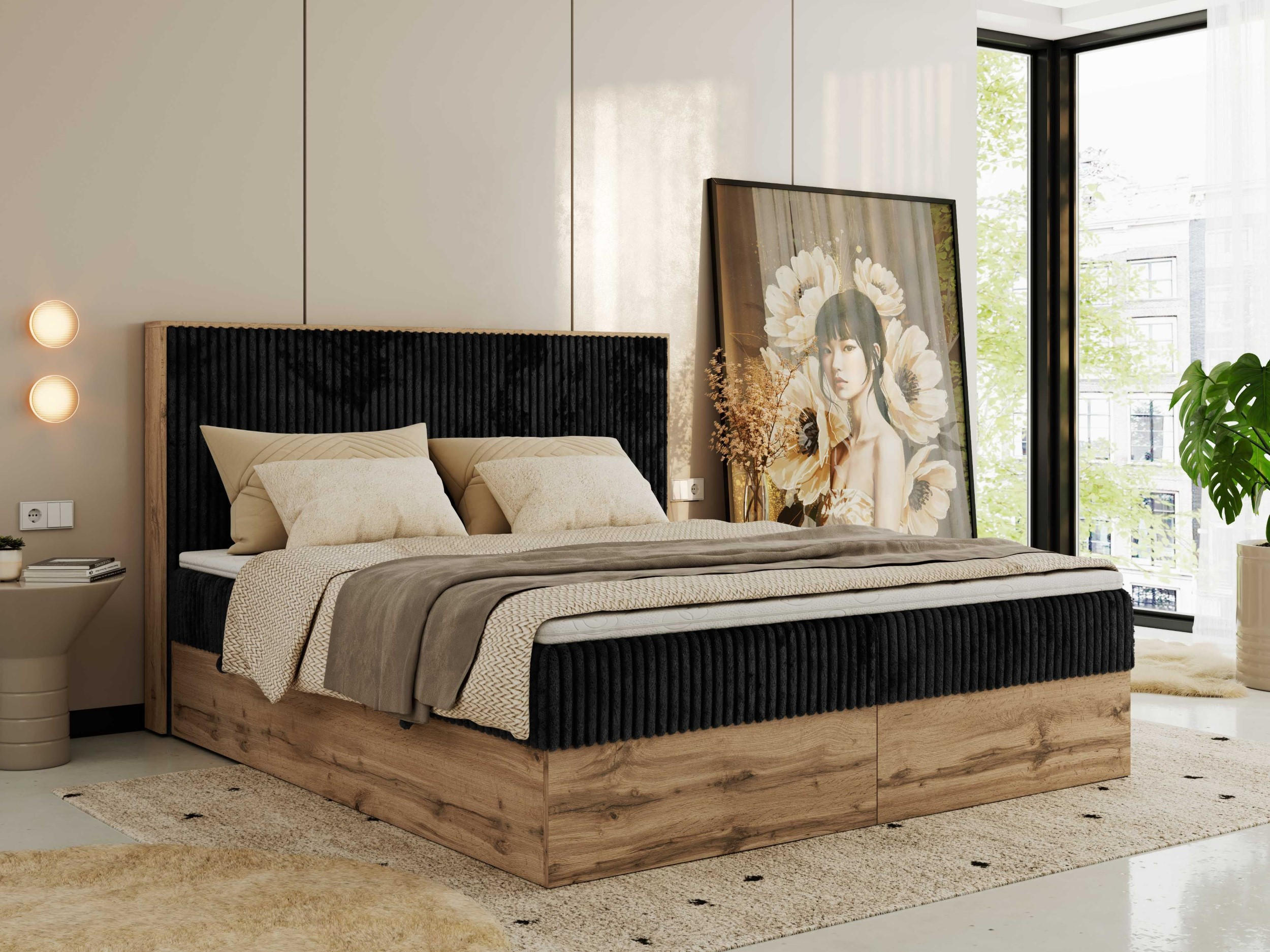 BOXBETT WOOD CLASSIC 140/200 - Schwarz Cord - H4 - Schwarz, Textil (140/200cm) - MKS