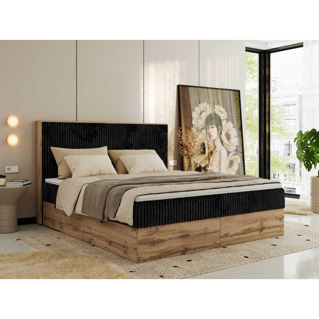 Thumbnail - MKS Boxbett, Schwarz, Textil, 2-Sitzer, H4, Rechteckig, 200x200 cm, Oeko-Tex®, Schlafzimmer, Betten, Boxspringbetten