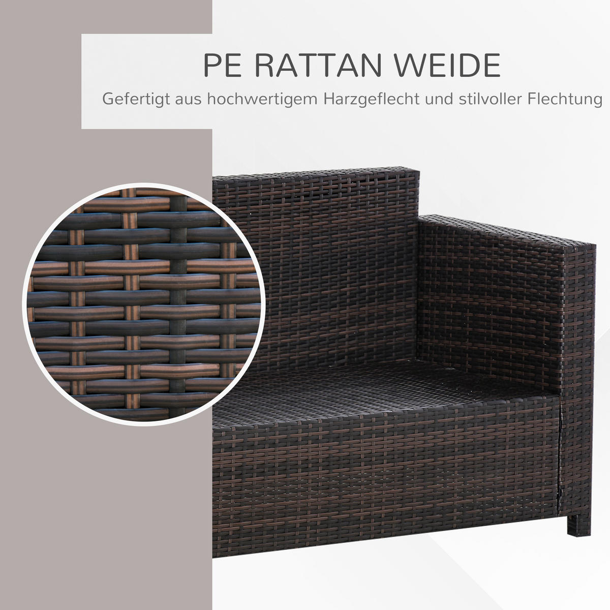 POLY-RATTAN Sofa, Metall, Braun+Weiß - Multicolor, Metall (70/80/185cm) - Outsunny