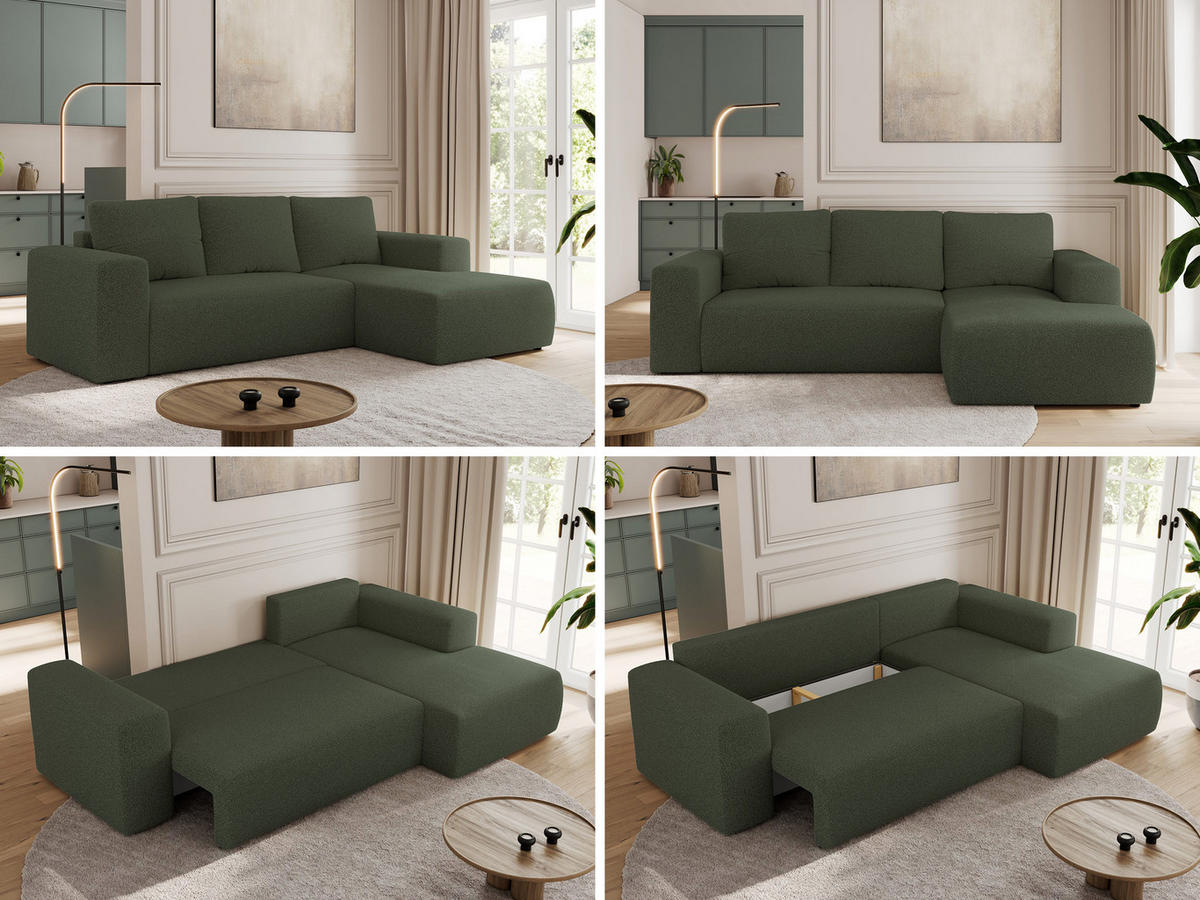 ECKSOFA TRENTINO L Grün Boucle - Rechts - Schwarz/Grün, Textil (164/266cm) - MKS