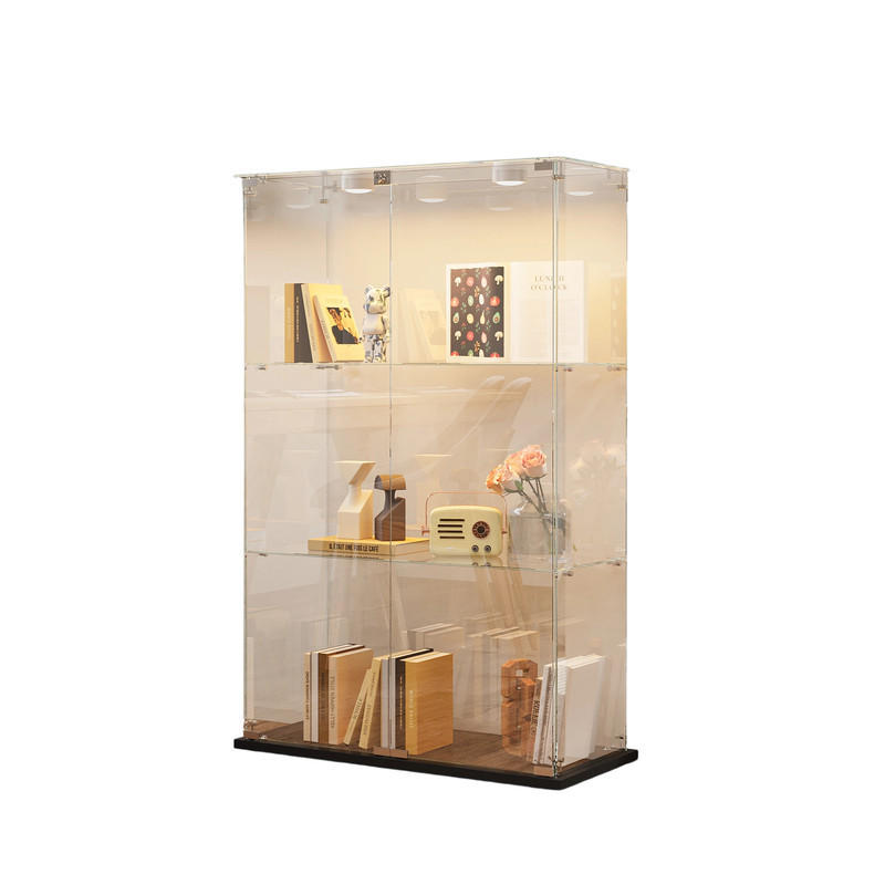 VITRINE Geräumig mit 3 verstellbaren Glasablagen - Schwarz, Glas (35/123.3/78.5cm) - SHOPENTRA