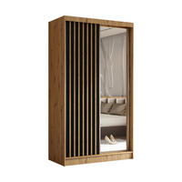 SCHWEBETÜRENSCHRANK LAMELLO 120/216/61 cm 2-türig mit Spiegel Eiche Artisan - Schwarz/Eiche Artisan, Holzwerkstoff (120/216/61cm) - MASSENO