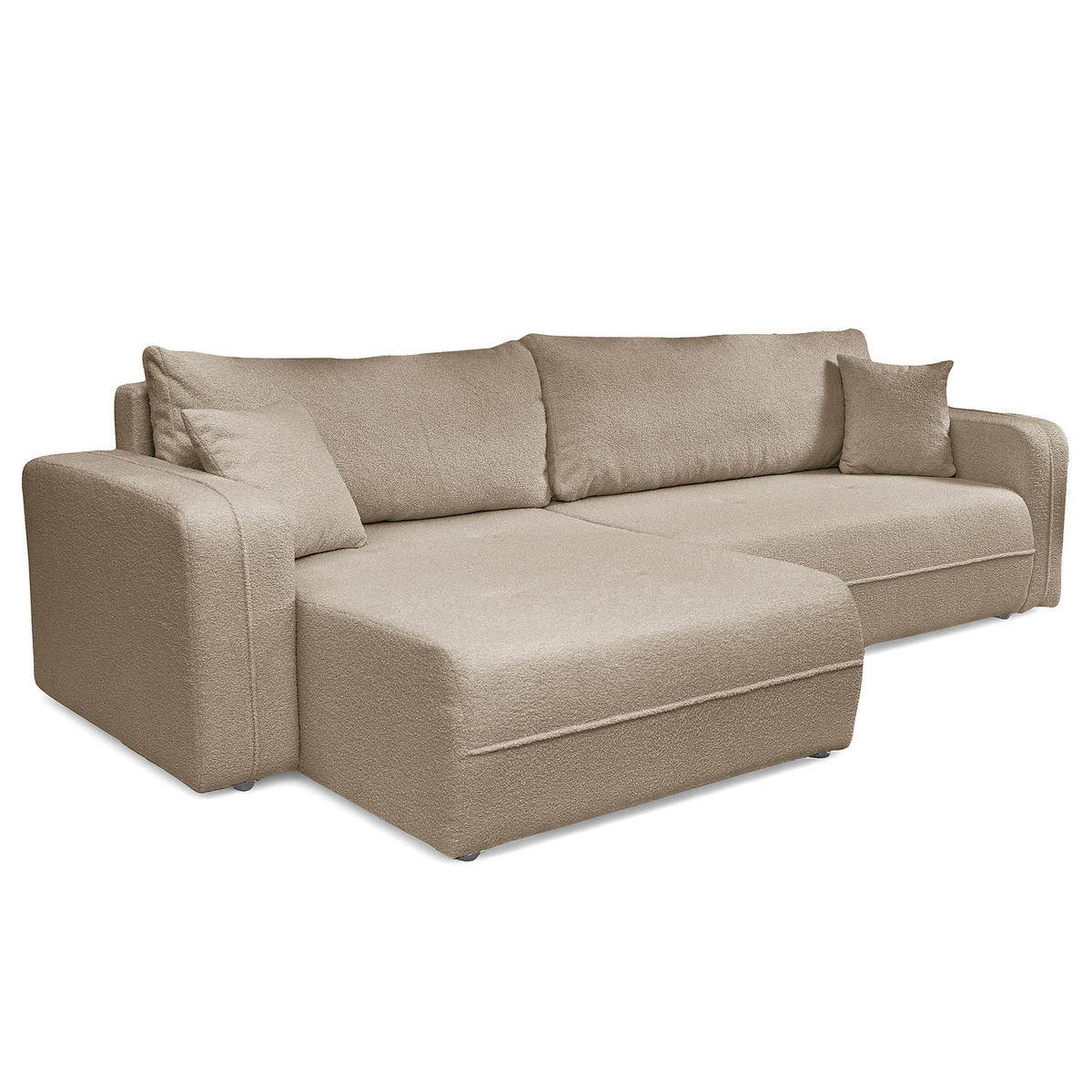 ECKSOFA mit Schlaffunktion - 272 cm - Graubraun/Schwarz, Kunststoff/Textil (272/145cm) - home24
