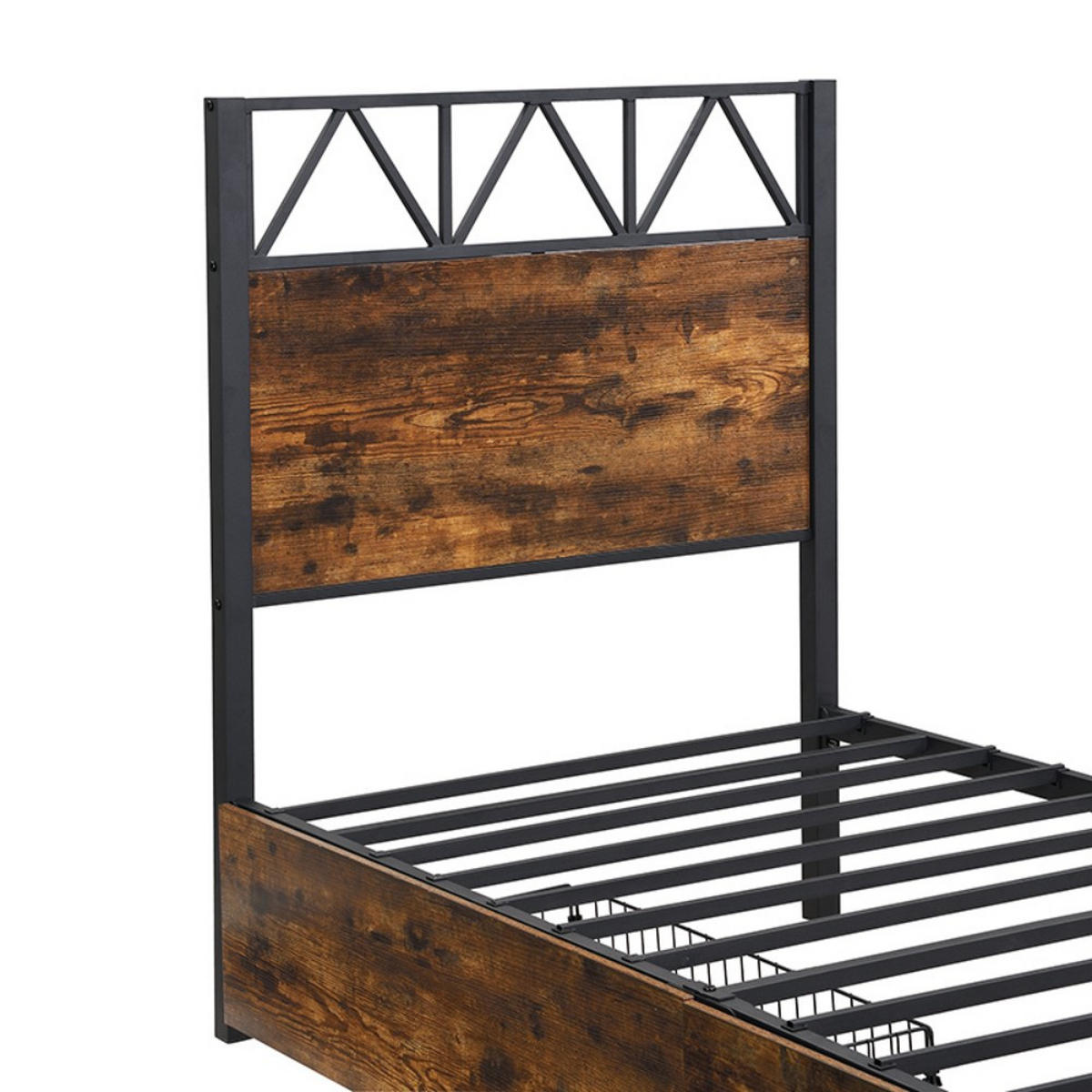 METALLBETT 90x200cm in Schwarz + Walnuss mit Zwei Schubladen - Walnussfarben, Metall (90/200cm) - KOMHTOM