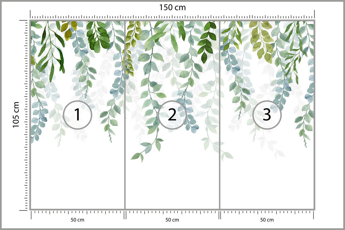 FOTOTAPETE für Schlafzimmer Zarte Ranken Blätter Kletterpflanzen Natur 150x105 - Weiß/Grün, Papier (150/105cm) - Muralo